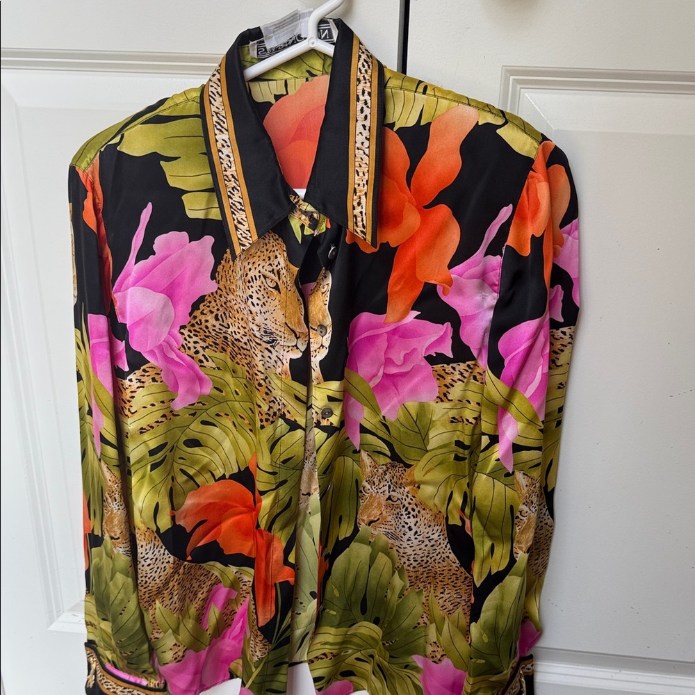 Floral and Leopard Print Button Down Shirt